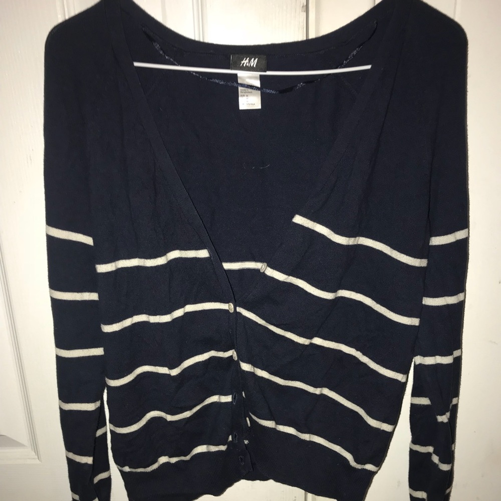 H&M blue and white striped cardigan